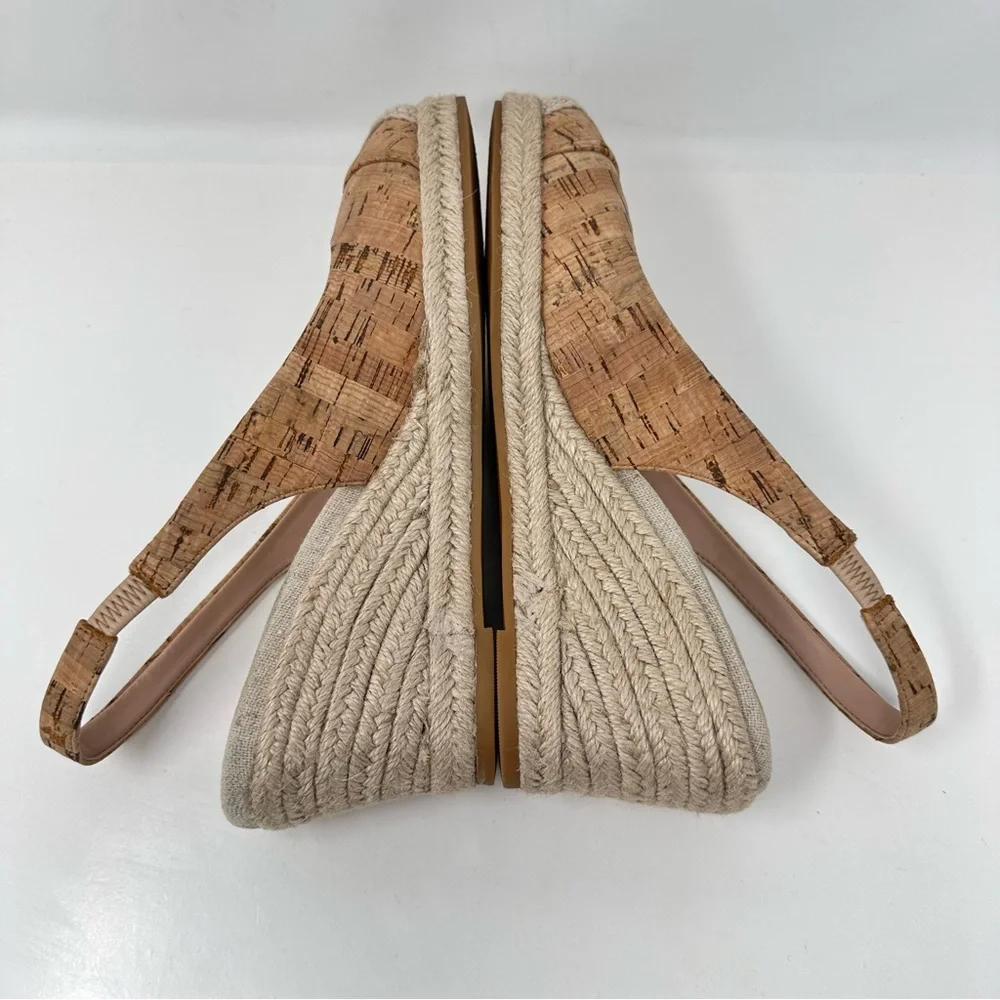 Cole Haan Cloudfeel Espadrille Slingback Wedge Heels Shoes Cork Tan Size 8.5
